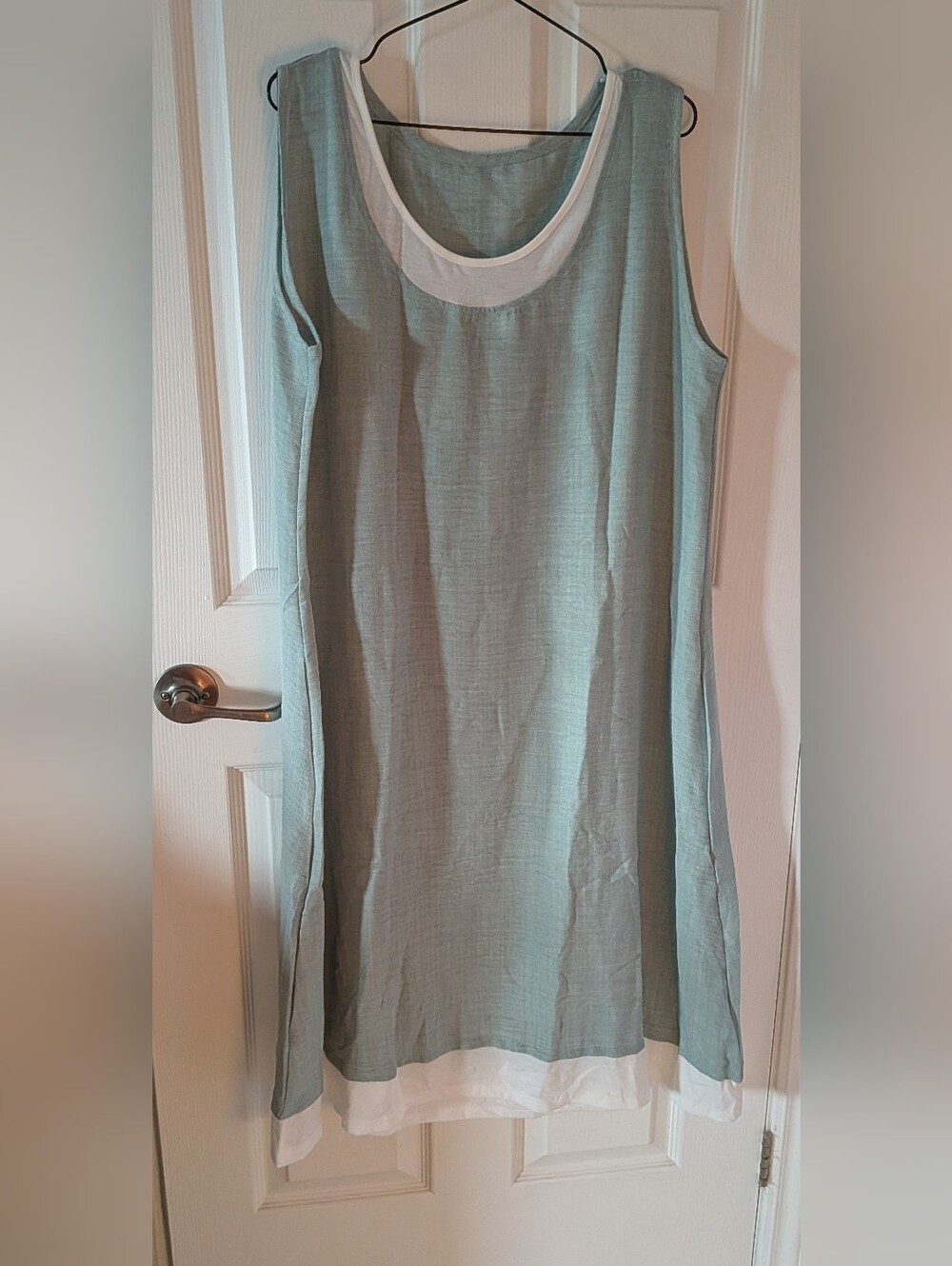 Sleeveless Mint Green Midi Dress with White Trim